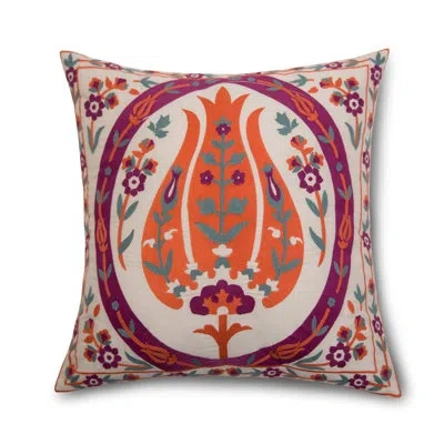 Pointehaven Textured Embroidered Cotton Throw Pillow