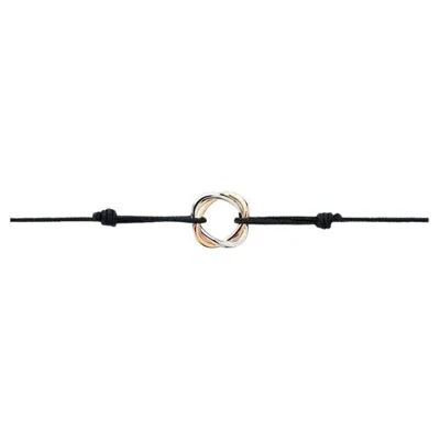 Pre-owned Poiray Bracelet "tresse" Black Cord Rose Gold White Gold 18 Karat