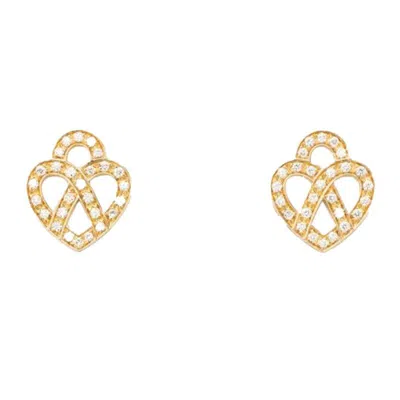Pre-owned Poiray Earrings "coeur Entrelacé" Rose Gold Diamonds In Red