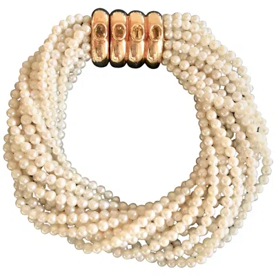 Pre-owned Poiray Multi Strand Akoya Pearl Bracelet Gold Clasp