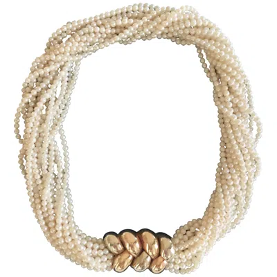 Pre-owned Poiray Multi Strand Akoya Pearl Necklace Gold Clasp