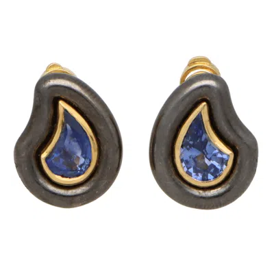 Pre-owned Poiray Vintage  Blue Sapphire Earrings In 18k Yellow Gold And Silver