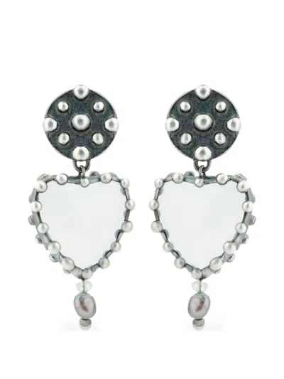 Poison Drop Lab Heart Earrings In Silver