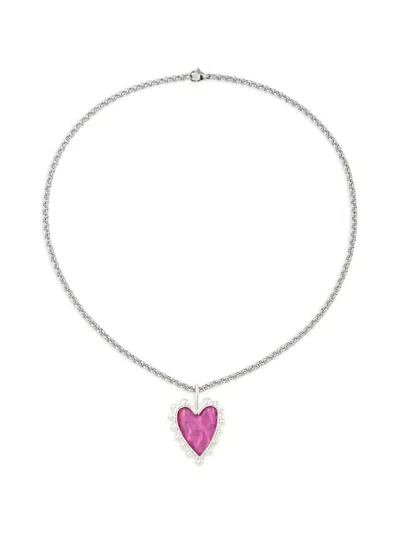 Poison Drop Lab Heart Pendant Necklace In Silver
