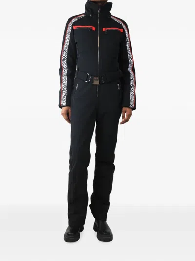 Pre-owned Poivre Blanc Animal-print Belted Ski Suit In Black
