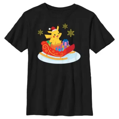 Pokémon Kids' Boy's Pokemon Christmas Pikachu Sleigh  Graphic T-shirt In Black