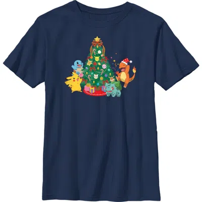 Pokémon Kids' Boy's Pokemon Christmas Tree Characters  Graphic T-shirt In Blue