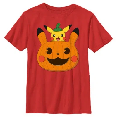 Pokémon Kids' Boy's Pokemon Halloween Pikachu Jack-o'-lantern  Graphic T-shirt In Red