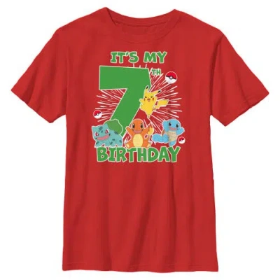 Pokémon Kids' Boy's Pokemon It's My 7th Birthday Starters  Graphic T-shirt In Red