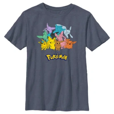 Pokémon Kids' Boy's Pokemon Pikachu And Eeveelutions Logo Graphic T-shirt In Blue