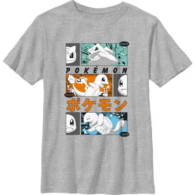 Pokémon Kids' Boy's Pokemon Starter Trio Retro Manga Graphic T-shirt In Gray