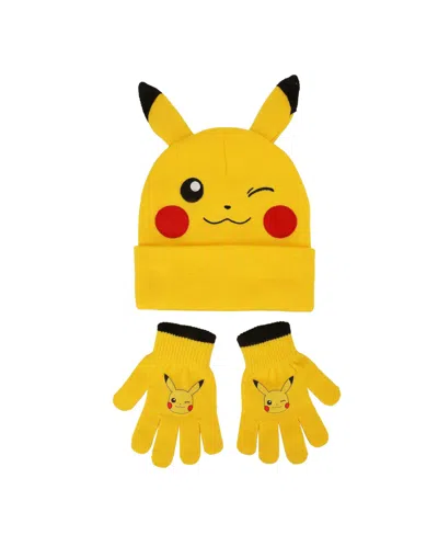 Pokémon Kids' Boys' And Girls' Embroidered Hat And Gloves, 2-piece Set In Yellow