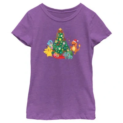 Pokémon Kids' Girl's Pokemon Christmas Tree Characters  Graphic T-shirt In Purple