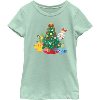 Pokémon Kids' Girl's Pokemon Christmas Tree Friends  Graphic T-shirt In Green