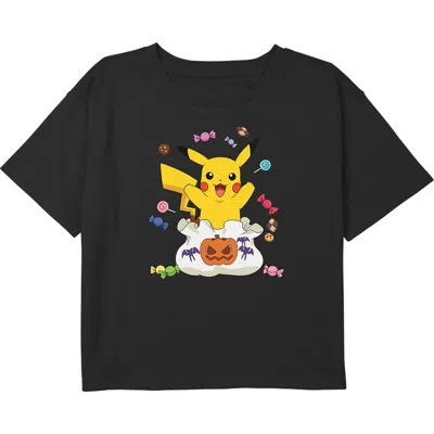 Pokémon Kids' Girl's Pokemon Halloween Pikachu Candy Bag  Graphic T-shirt In Black