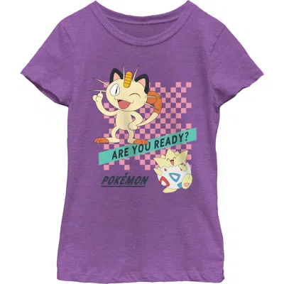 Pokémon Kids' Girl's Pokemon Meowth And Togepi Are You Ready Graphic T-shirt In Purple