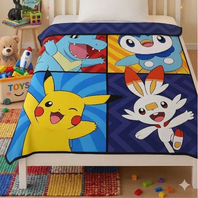 Pokémon Pikachu, Totodile, Piplup & Scorbunny 46" X 60" Silky Fleece Throw Blanket In Multi