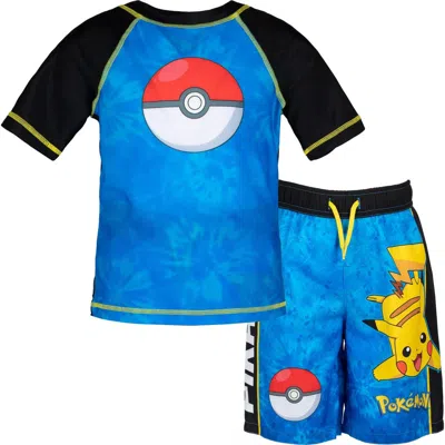 Pokémon Kids' Pokemon Short Sleeve Rash Guard And Swim Trunks Set In Blue