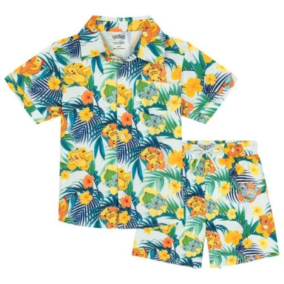 Pokémon Kids' Pokemon Swimwear 2-piece Camp Shirt And Swim Trunks Set In White