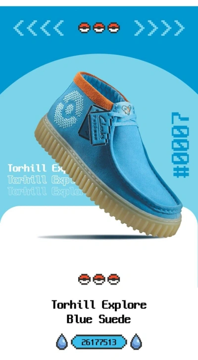 Pre-owned Pokémon 【clarks X 】 Torhill Explore Blue Suede Squirtle Men's Shoes 26177513
