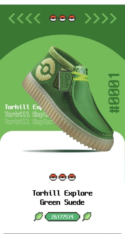 Pre-owned Pokémon 【clarks X 】 Torhill Explore Green Suede Bulbasaur Men's Shoes 26177514