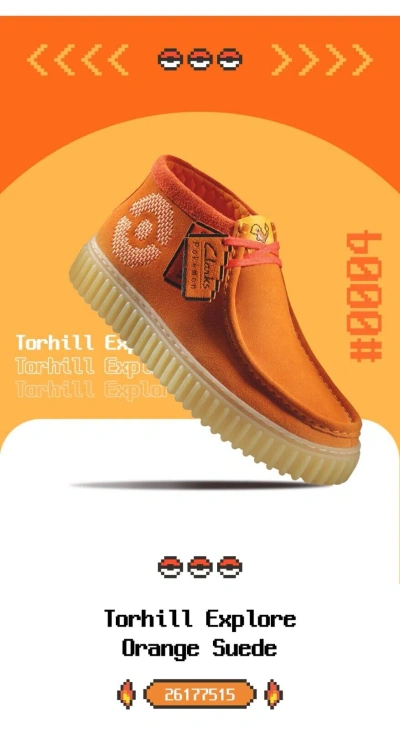 Pre-owned Pokémon 【clarks X 】 Torhill Explore Orange Suede Charmander Men's Shoes 26177515