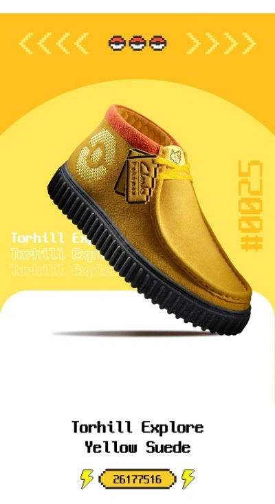 Pre-owned Pokémon 【clarks X 】 Torhill Explore Yellow Suede Pikachu Men's Shoes 26177516