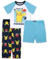Pokémon Little & Big Boys Short-sleeve Pajama Top, Shorts & Pants, 3 Piece Set In Assorted