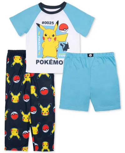 Pokémon Kids' Little & Big Boys Short-sleeve Pajama Top, Shorts & Pants, 3 Piece Set In Assorted