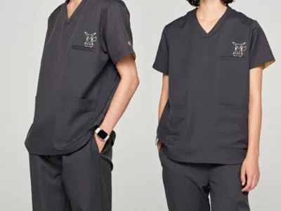 Pre-owned Pokémon Pokemon Medical Scrub Tops & Pants For Both Men And Women Pikachu Dark Gray