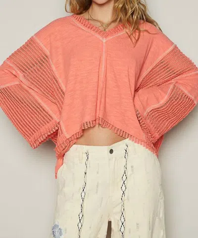 Pol Allen Rib Contrast Top In Neon Peach In Pink