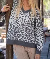 Pol Animal Print Sweater In Grey/ivory In Multi