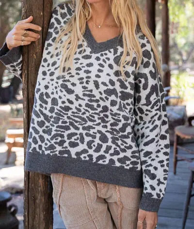 Pol Animal Print Sweater In Grey/ivory In Multi