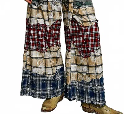 Pol Asymmetrical Patchwork Buckle Back Detail Woven Pants In Camo Multi