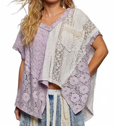 Pol Asymmetrical V-neck Short Sleeve Lace Top In Lavender In Purple
