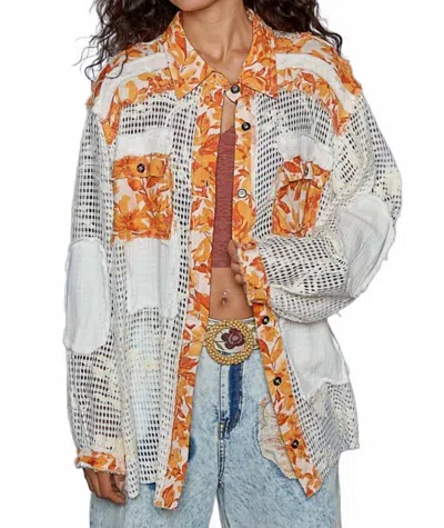 Pol Autumn Patchwork Shacket In Orange & Cream Mix In Multi