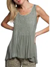 Pol Babydoll With Smocked Details Top In Sage Green In Green