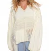 Pol Balloon Lace Contrast Knit Top In Cream In White