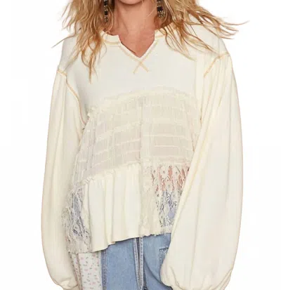 Pol Balloon Lace Contrast Knit Top In Cream In White