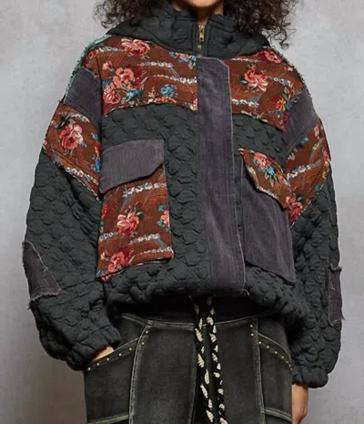 Pol Balloon Multi Jacket In Charcoal In Pink