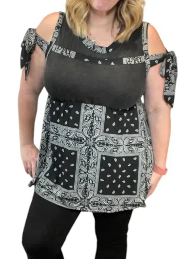 Pol Bandana Print Ribbon Sleeve Tank Top In Black