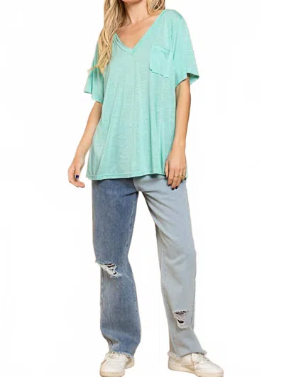 Pol Basic And Soft Slub V Neckline Tee In Paradise Mint In Blue