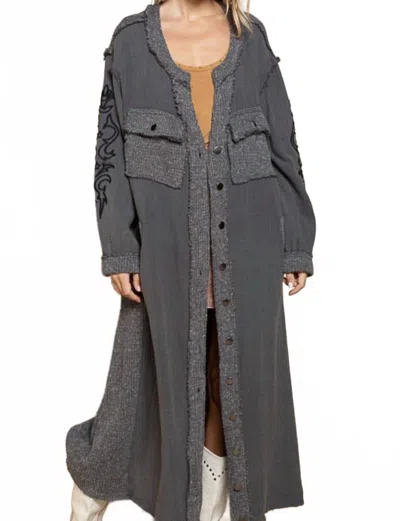 Pol Betsy Button-up Duster In Grey In Gray