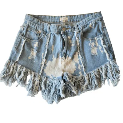 Pol Bleach Splatter Shorts In Light Wash In Blue