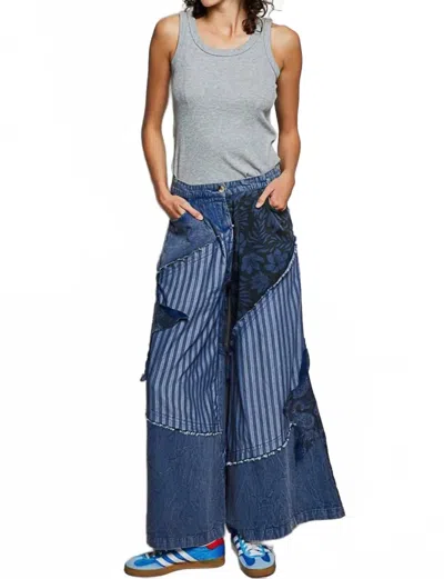 Pol Bohemian Stripe Star Patchwork Pants In Blue