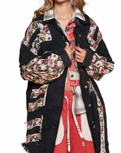 Pol Boho Chic Floral Patch Jacket In Black In Multi