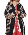 Pol Boho Chic Floral Patch Jacket In Black In Blue