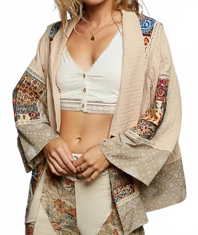 Pol Boho Collared Open Cardigan In Beige In Neutral