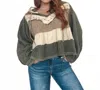 Pol Boho Color Block Flowy Blouse In Moss Green In Multi