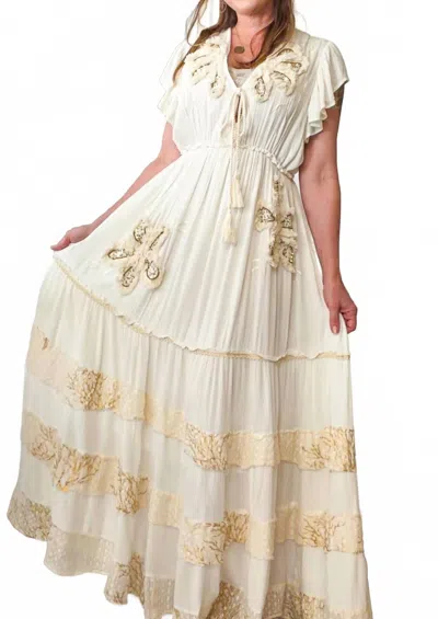 Pol Boho Floral Applique Maxi Dress In Ivory In Neutral